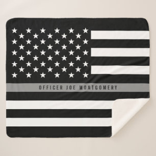 Manta Sherpa Línea Gris Ligera Bandera Americana Monograma Med