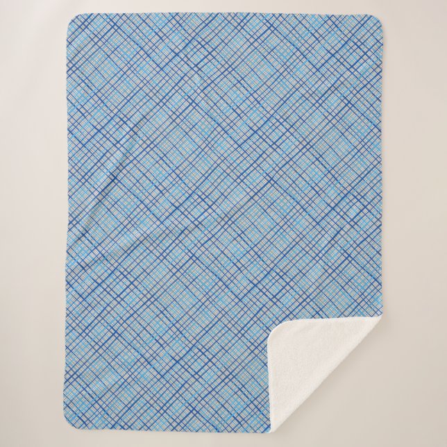 Manta Sherpa Líneas finas Patrón de comprobación C08.Blue Offwh (Anverso)