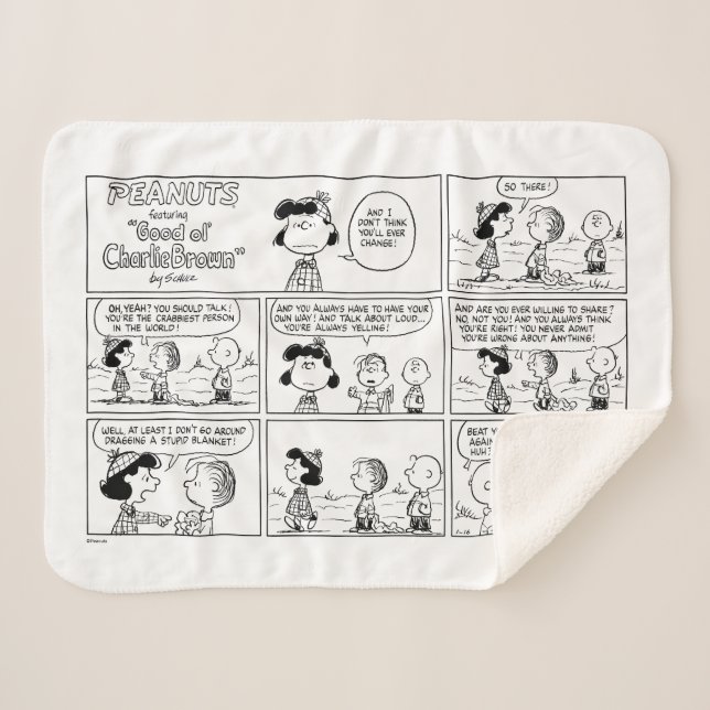 Manta Sherpa Linus le dice a Lucy que es cangrejo (Anverso (horizontal))