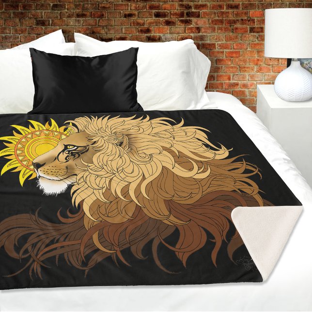 Manta Sherpa Lion Black Yellow Mandala Sun (Subido por el creador)