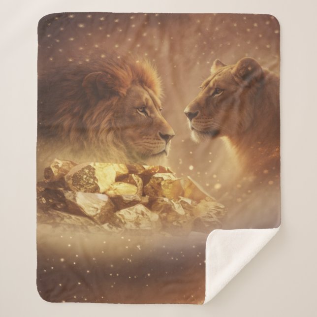 Manta Sherpa Lion & Lioness Gold Glow (Anverso)