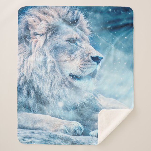 Manta Sherpa Lion snow lying down art animal (Anverso)