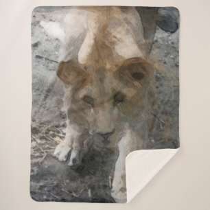 Manta Sherpa Lioness de acuarela