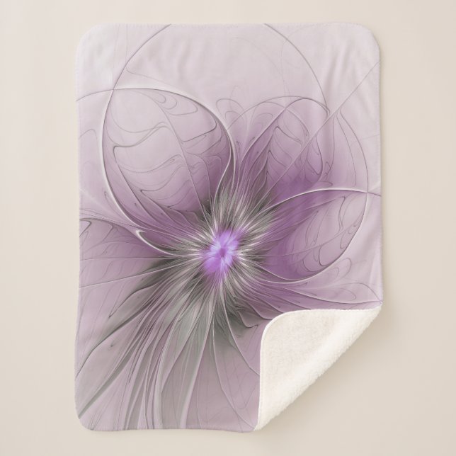 Manta Sherpa Little Beauty Modern Mauve Gray Fractal Art Flower (Anverso)