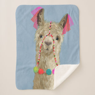 Manta Sherpa Llama adornada - beige