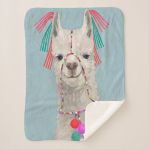 Manta Sherpa Llama adornada - blanco