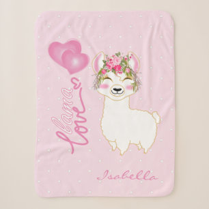 Manta Sherpa Llama amor en diseño floral rosa