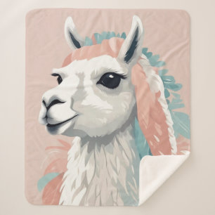 Manta Sherpa Llama cuta con una piel colorida en la cabeza