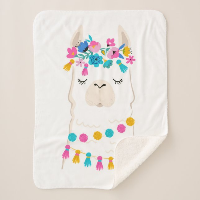 Manta Sherpa Llama floral linda (Anverso)
