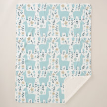 Llama & Flowers Sherpa Blanket - Customized Sizing