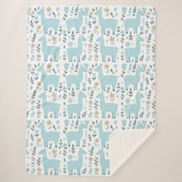 Manta Sherpa Llama & Flowers Sherpa Blanket - Customized Sizing