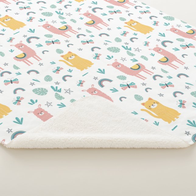 Manta Sherpa Llamas gatos Alapaca Animales Rosa Boho (3/4)