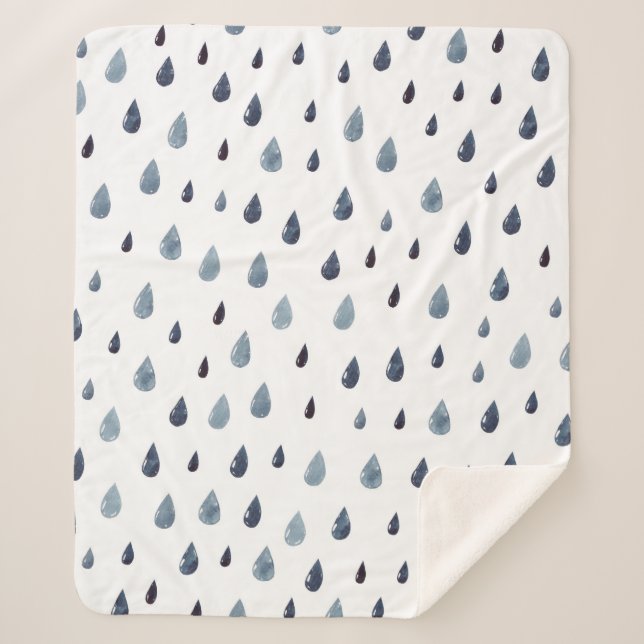 Manta Sherpa Lluvia. Patrón transparente de acuarela. Indigo ra (Anverso)