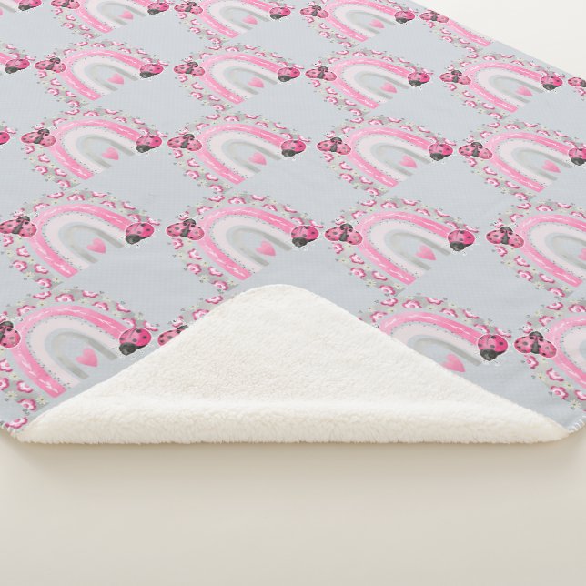 Manta Sherpa Lluvias y arbustos gris y rosados bebé (3/4)