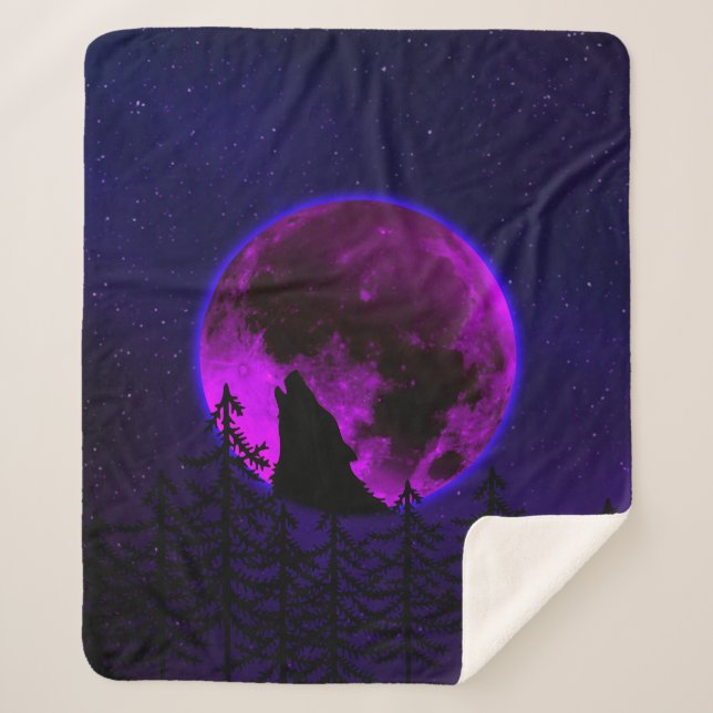 MANTA SHERPA LOBO AULLANDO LUNA MAGENTA   (Anverso)