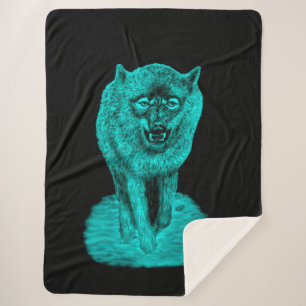 Manta Sherpa Lobo negro enojado en la noche