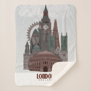 Manta Sherpa Londres en las nubes rojas y verdes