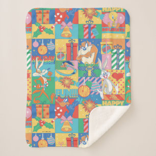 Manta Sherpa LOONEY TUNES™   Patrón de Navidades de vacaciones 