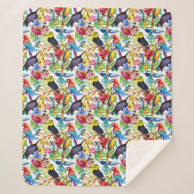 Manta Sherpa Loros coloridos de la acuarela (Anverso)