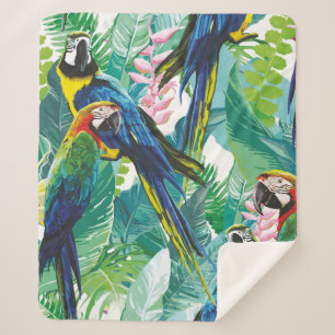 Manta Sherpa loros coloridos y flores exóticas