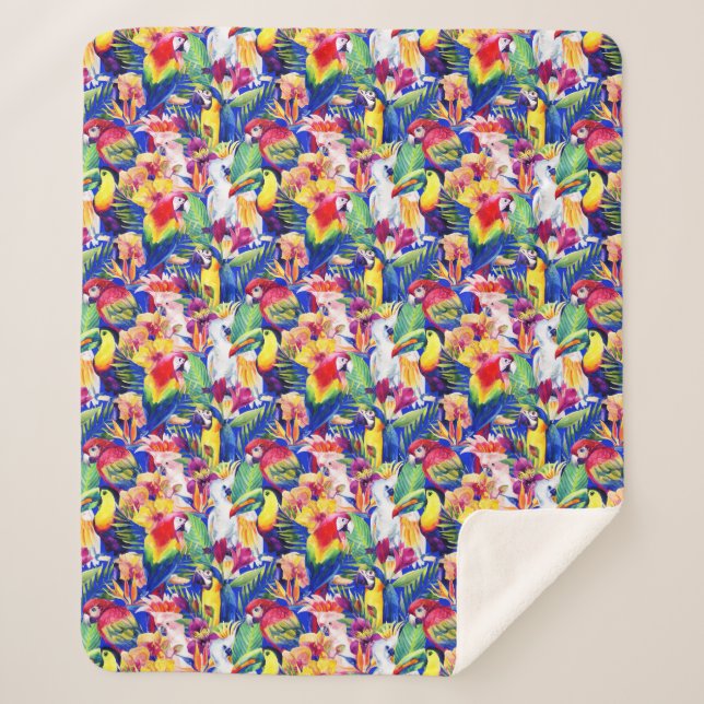 Manta Sherpa Loros de la acuarela (Anverso)