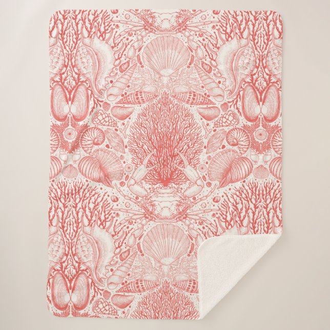 Manta Sherpa Los tesoros de la playa en rojo coral (Anverso)