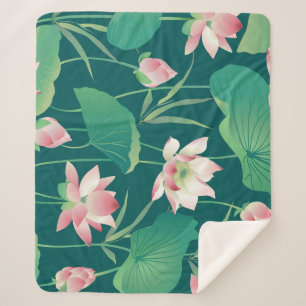Manta Sherpa Loto acuarela: flores vintage sin costura.
