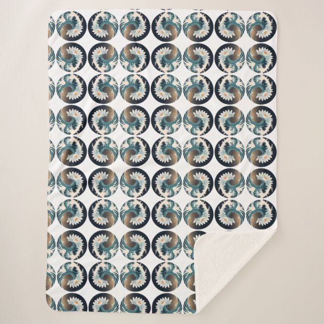 Manta Sherpa Loto blanco y ola oceánica - Elegancia en movimien (Anverso)