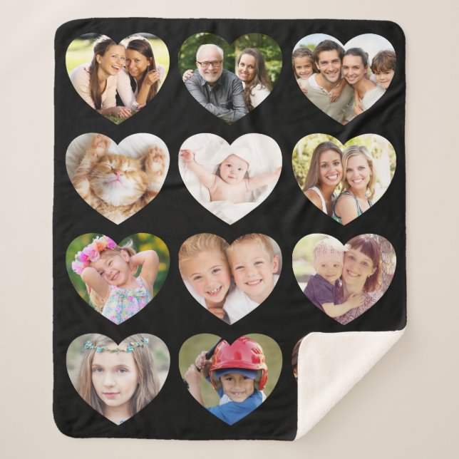 Manta Sherpa Love 12 Photo Heart Collage Black (Anverso)