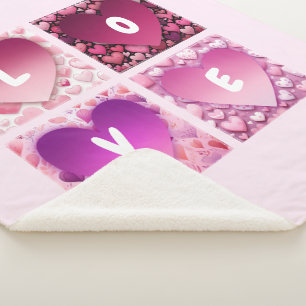 Manta Sherpa LOVE Hearts Pink