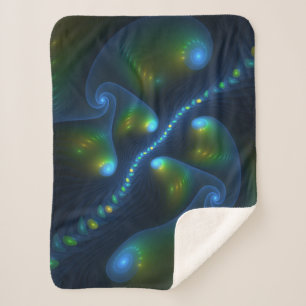Manta Sherpa Luces de fantasía Resumen Fractal amarillo verde a