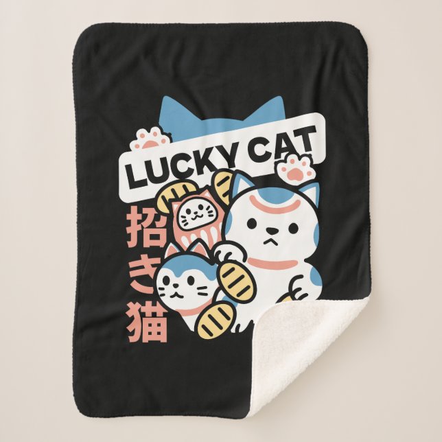 Manta Sherpa Lucky Cat Art – Maneki Neko with Gold Coin (Anverso)