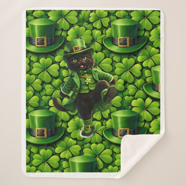 Manta Sherpa Lucky leprechaun black cat Saint Patrick's Day Pat (Anverso)