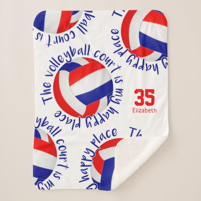 Manta Sherpa lugar feliz cancha de voleibol azul rojo (Anverso)