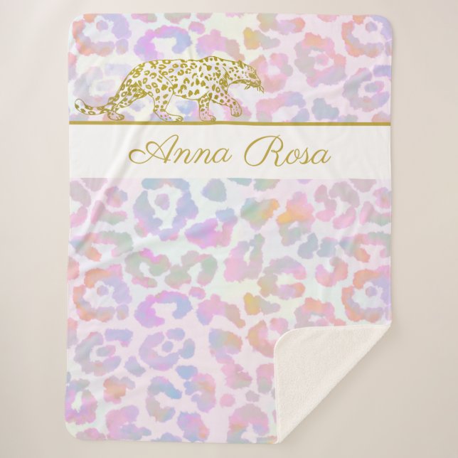 Manta Sherpa *~* Lugares de tinte del leopardo dorado Pastel (Anverso)