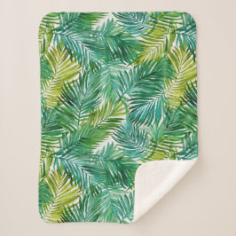 Manta Sherpa Lujosa hoja de palma verde de isla tropical acuare