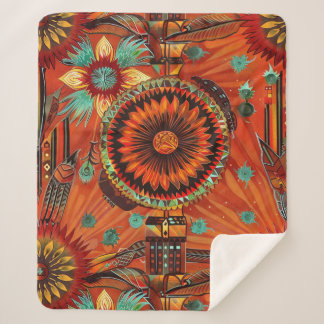 Manta Sherpa Lujoso Cian "Intrincados Ecos" Blan Sherpa Soft