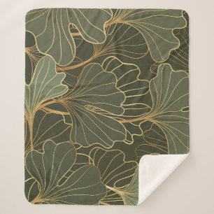 Manta Sherpa Lujoso Ginkgo Gold Line Art