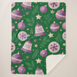 Manta Sherpa Lujosos Navidades morados Bells Sherpa Blanket
