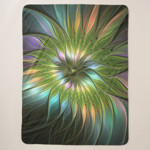 Manta Sherpa Luminoso colorido Fantasía Flor Fractal Art