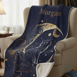 Manta Sherpa Luna de gato místico - Regalo Celestial personaliz