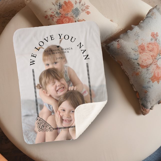 Manta Sherpa Luxurious Ornamental Dome Arch Effect Custom Photo (Luxurious Ornamental Dome Arch Effect with Custom Photo I Love Nan Quote Sherpa Blanket. )