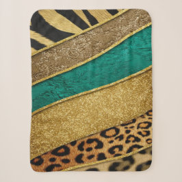 Manta Sherpa Luxury Emerald & Gold Safari Leopard Zebra Glitter