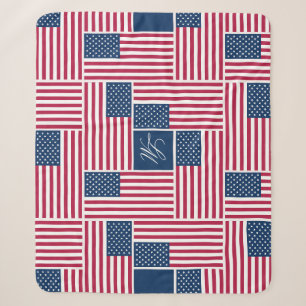Manta Sherpa M Monograma Patriótico Bandera Americana Americano