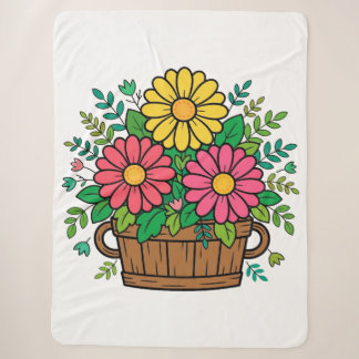 Manta Sherpa Macetero de madera floral retro alegre