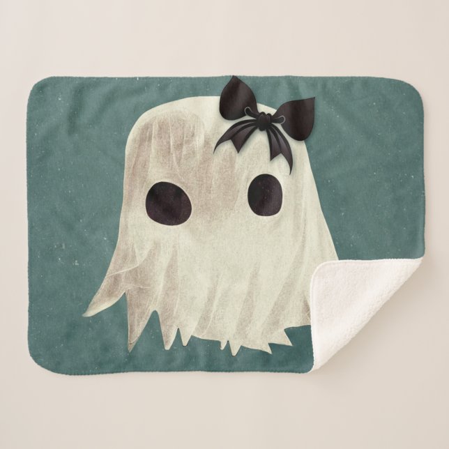 Manta Sherpa Macie El Fantasma Amigable ・ Arte Cuto De Hallowee (Anverso (horizontal))