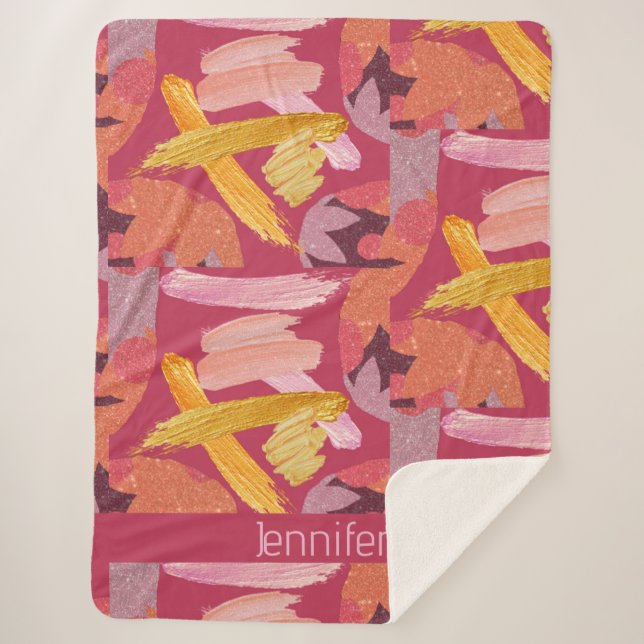 Manta Sherpa Magenta vibrante y resumen de oro (Anverso)