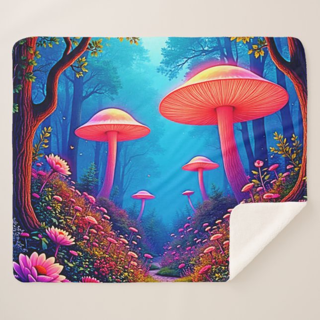 Manta Sherpa Magia de hongos brillante (Anverso (horizontal))