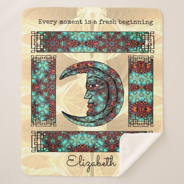 Manta Sherpa Magnífico gráfico vintage con retrato lunar (Anverso)