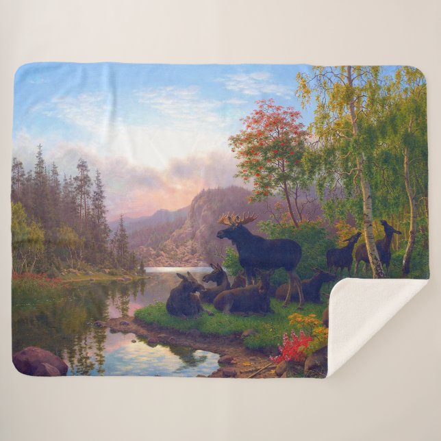Manta Sherpa Majestuoso alce en un paisaje otoñal sueco (Anverso (horizontal))